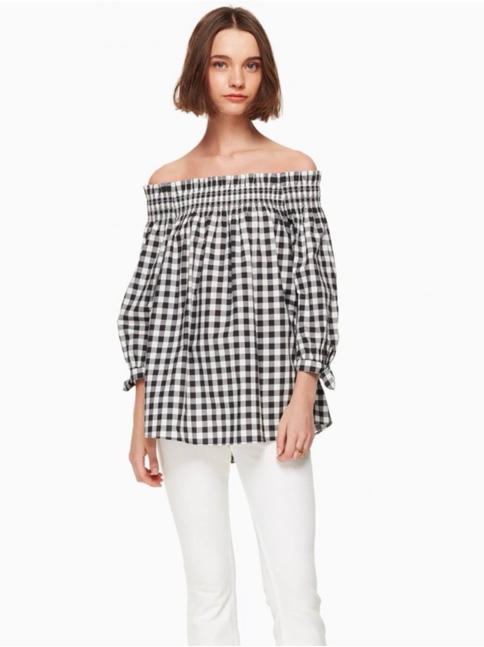 kate spade Black & White Gingham Off-Shoulder Blouse xl